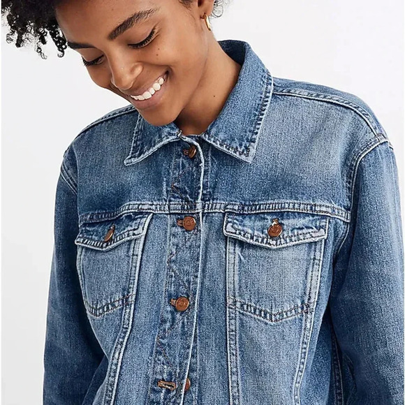 Madewell The Oversized Jean Jacket Wortham Wash  Embroidered Name Anna - Picture 3 of 7